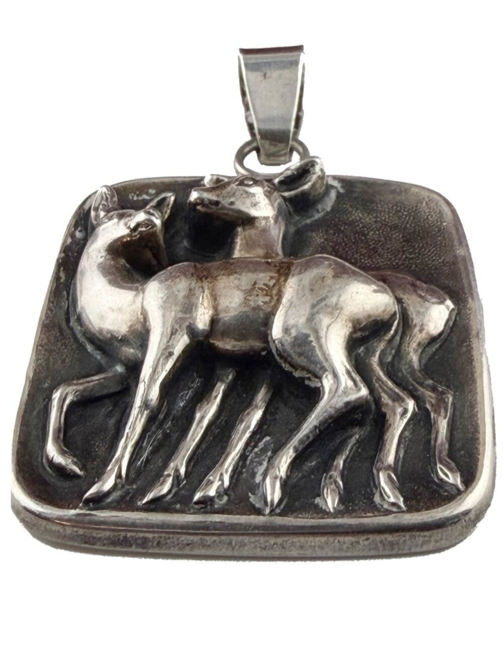 Vintage 835 Silver Double Deer Fawn Pendant Mid Century European Folk Art - Picture 6 of 6